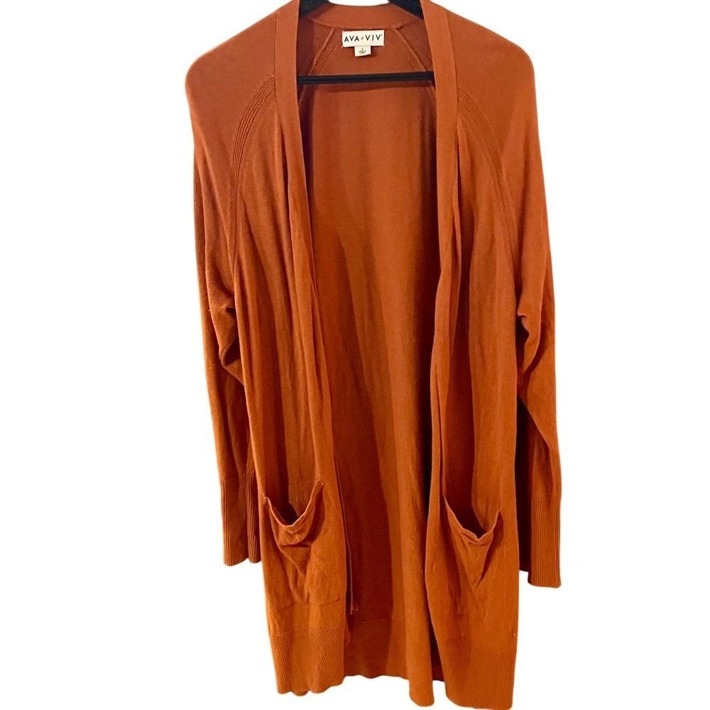 AVA & VIV Women's Orange Long‎ Sleeve Open Front Cardigan Sweater Pockets Size X